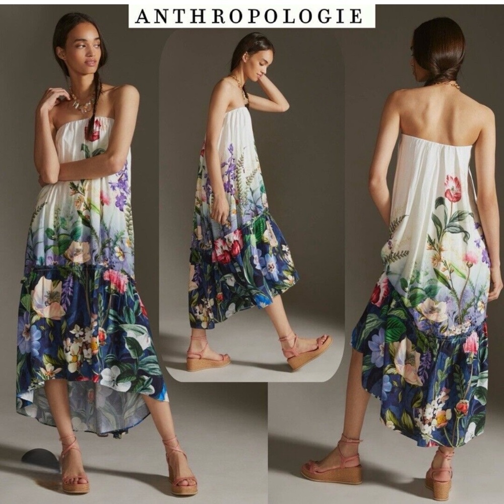 Anthropologie Multicolor Floral Strapless Dress
